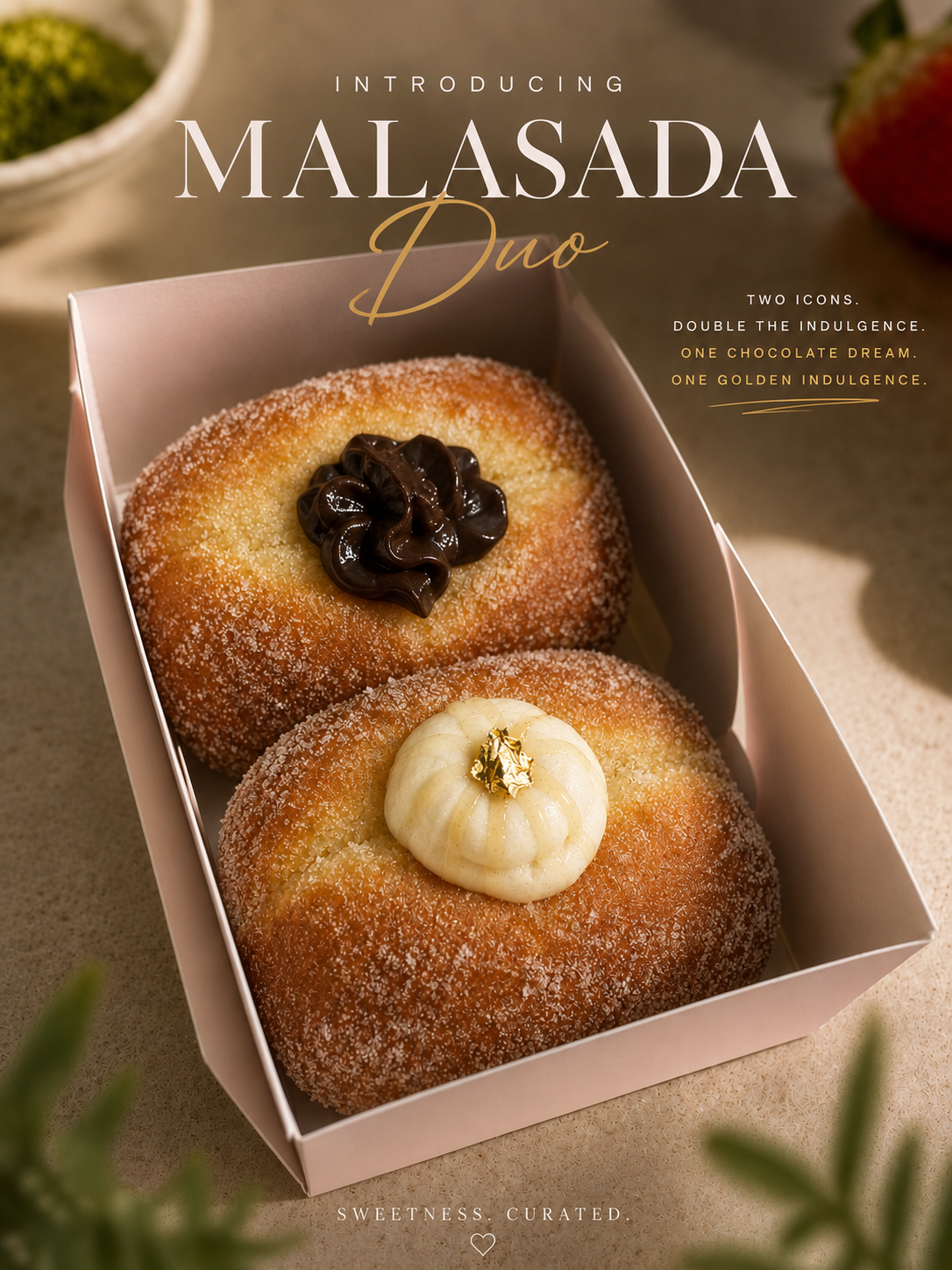 The Malasada Duo (2 Count) Vanilla Bavarian Cream/Chocolate Bavarian Cream